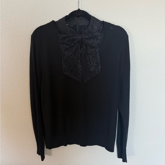 Sandro Paris Black Lace Bow Collar Sweater Top